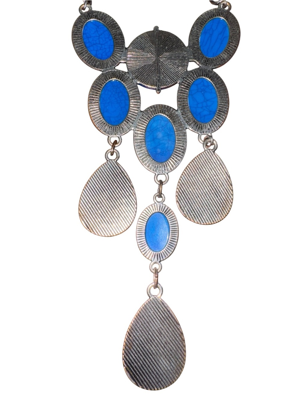 Blue Statement Bib Necklace Boho Western Turquoise Look Festival Jewelry Bold - Picture 4 of 5